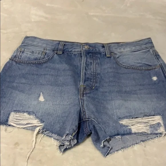 New Free People Sofia Short in Washed Denim Waves - Picture 4 of 7